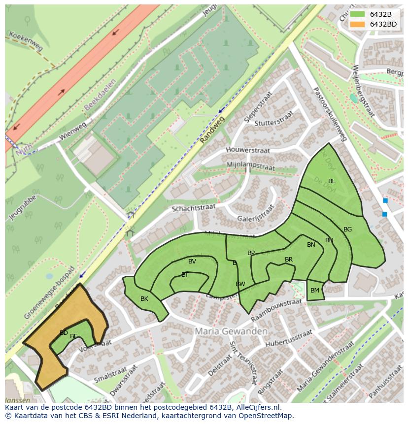 Afbeelding van het postcodegebied 6432 BD op de kaart.
