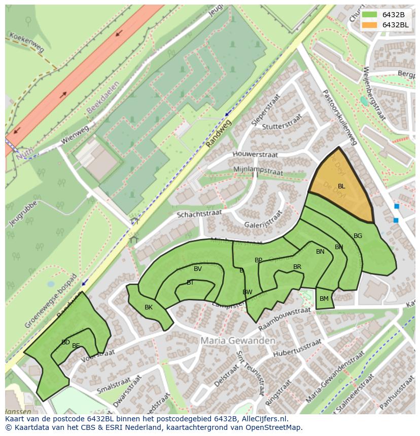 Afbeelding van het postcodegebied 6432 BL op de kaart.