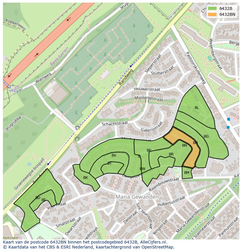 Afbeelding van het postcodegebied 6432 BN op de kaart.