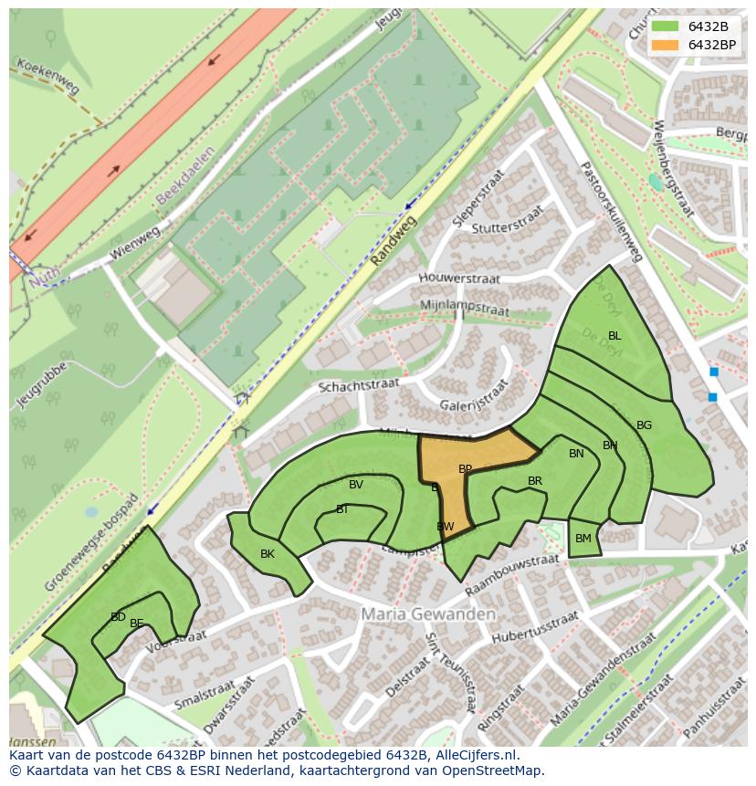 Afbeelding van het postcodegebied 6432 BP op de kaart.