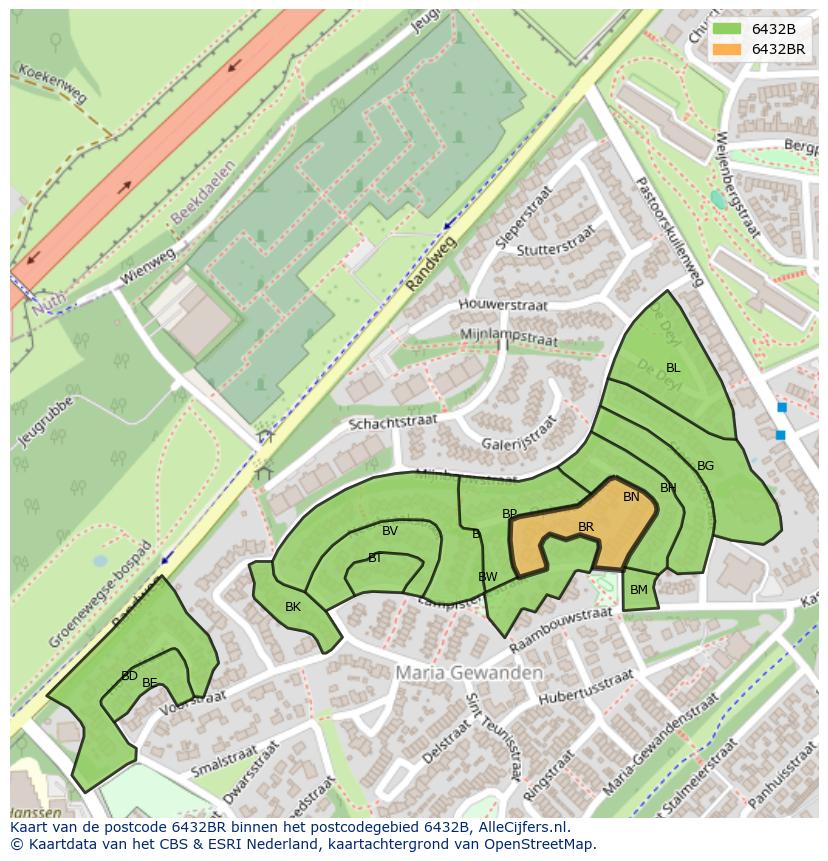 Afbeelding van het postcodegebied 6432 BR op de kaart.