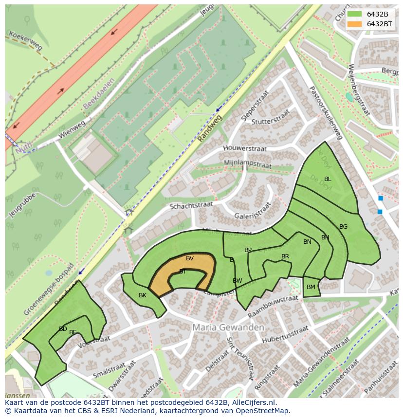 Afbeelding van het postcodegebied 6432 BT op de kaart.