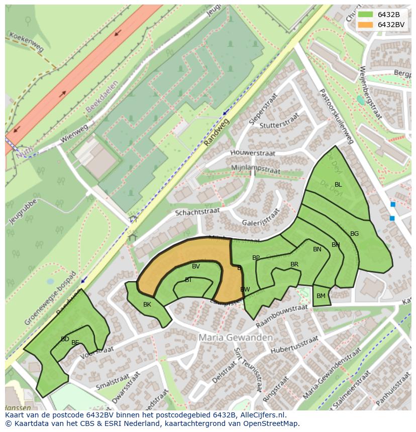 Afbeelding van het postcodegebied 6432 BV op de kaart.