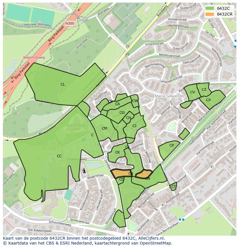 Afbeelding van het postcodegebied 6432 CR op de kaart.