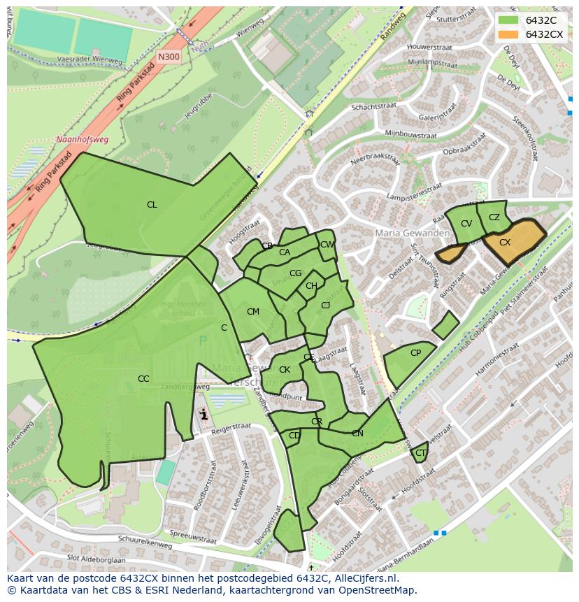 Afbeelding van het postcodegebied 6432 CX op de kaart.