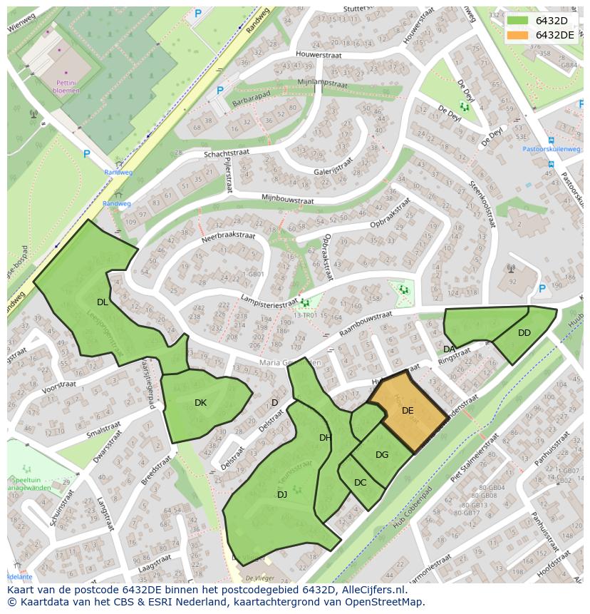 Afbeelding van het postcodegebied 6432 DE op de kaart.