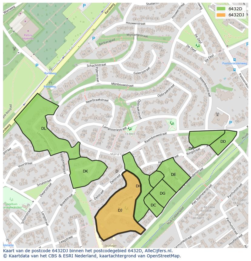 Afbeelding van het postcodegebied 6432 DJ op de kaart.