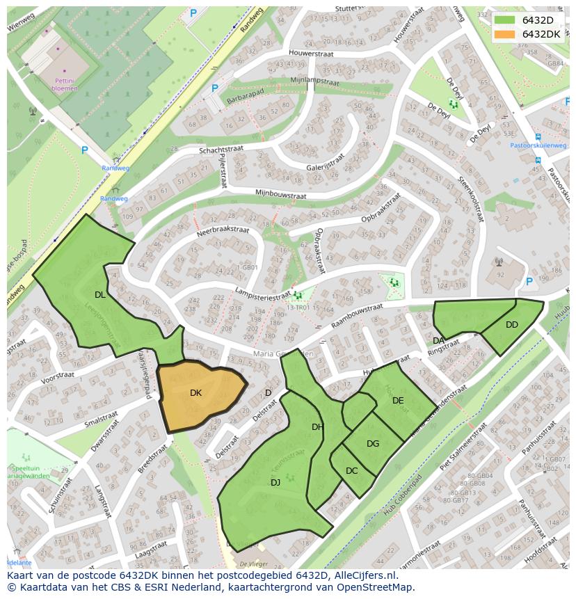 Afbeelding van het postcodegebied 6432 DK op de kaart.