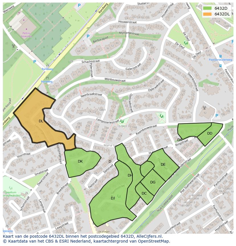 Afbeelding van het postcodegebied 6432 DL op de kaart.