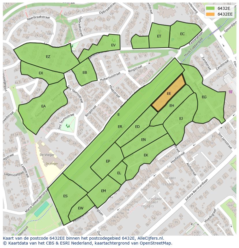 Afbeelding van het postcodegebied 6432 EE op de kaart.