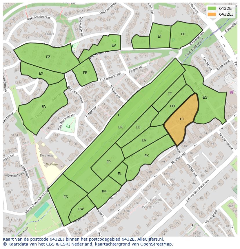 Afbeelding van het postcodegebied 6432 EJ op de kaart.