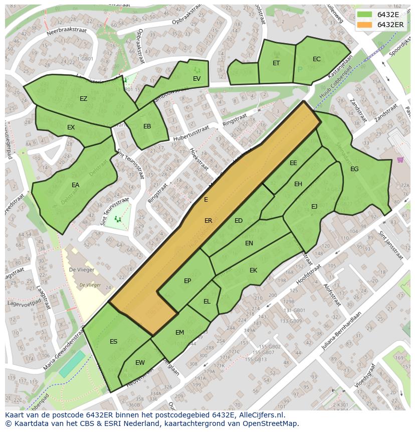 Afbeelding van het postcodegebied 6432 ER op de kaart.