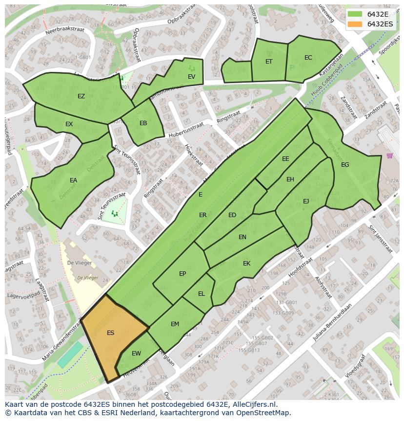 Afbeelding van het postcodegebied 6432 ES op de kaart.