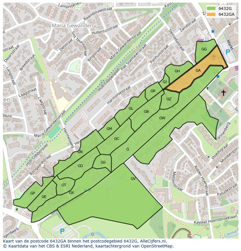 Afbeelding van het postcodegebied 6432 GA op de kaart.