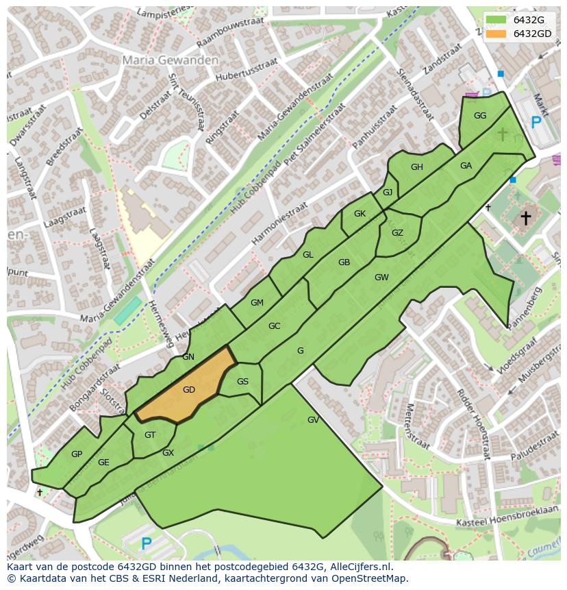 Afbeelding van het postcodegebied 6432 GD op de kaart.