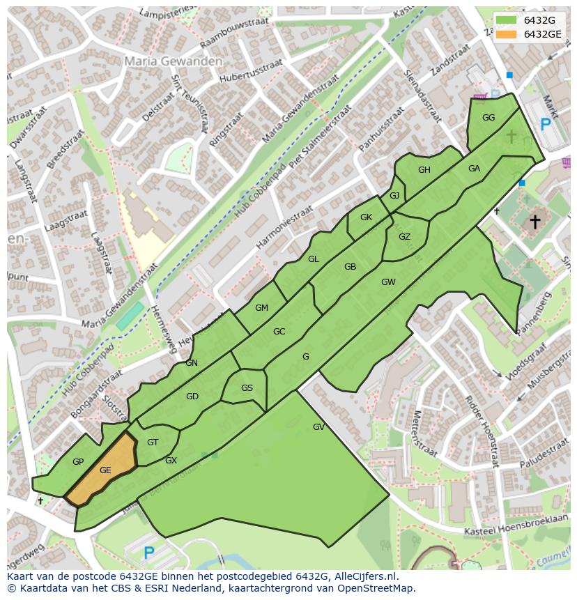 Afbeelding van het postcodegebied 6432 GE op de kaart.