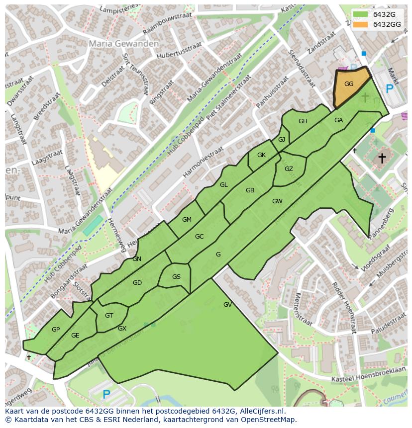 Afbeelding van het postcodegebied 6432 GG op de kaart.