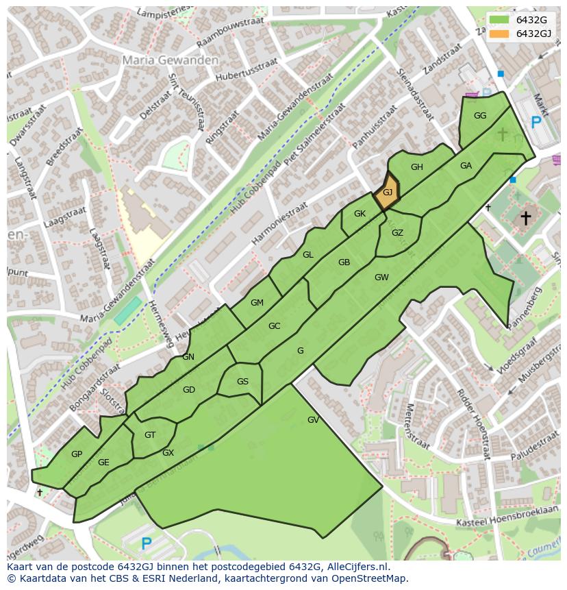 Afbeelding van het postcodegebied 6432 GJ op de kaart.