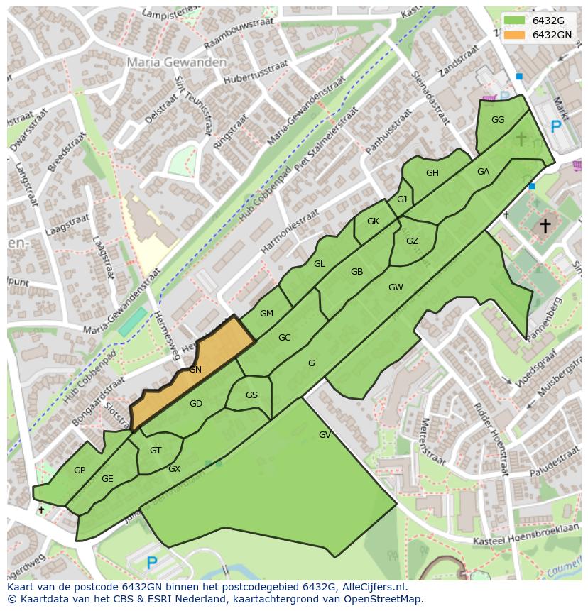 Afbeelding van het postcodegebied 6432 GN op de kaart.