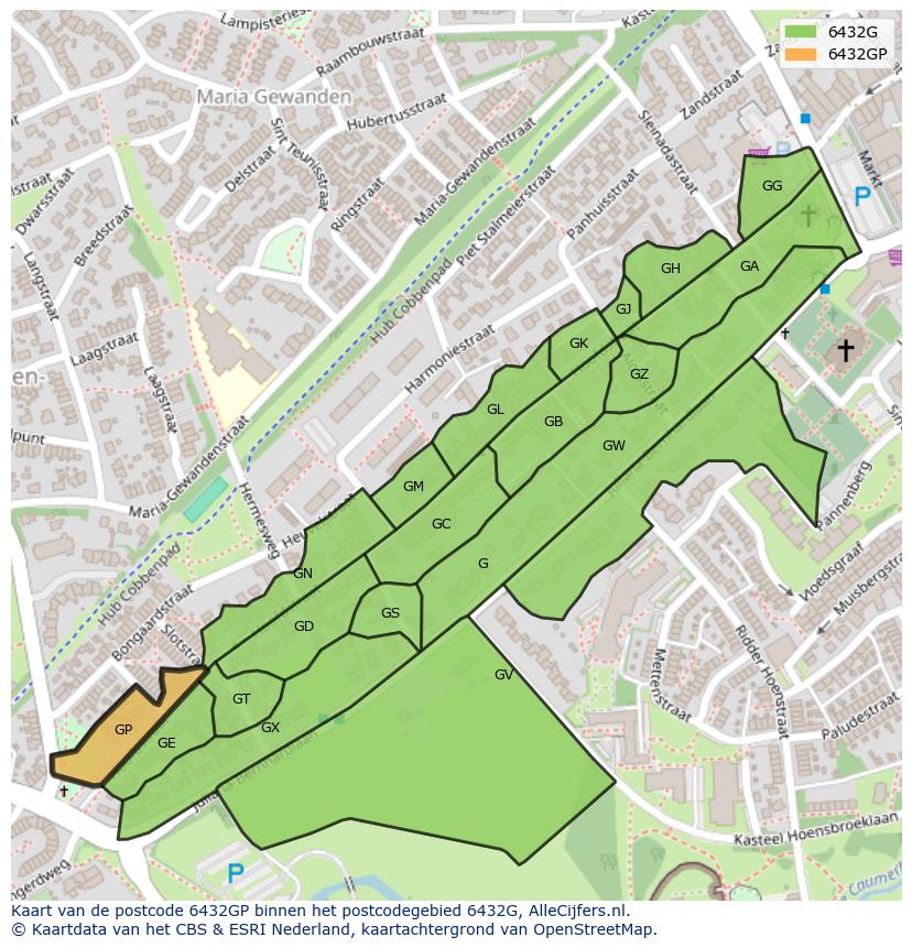 Afbeelding van het postcodegebied 6432 GP op de kaart.