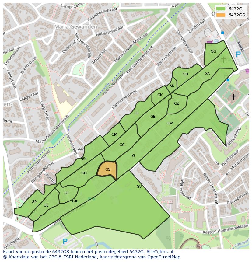 Afbeelding van het postcodegebied 6432 GS op de kaart.