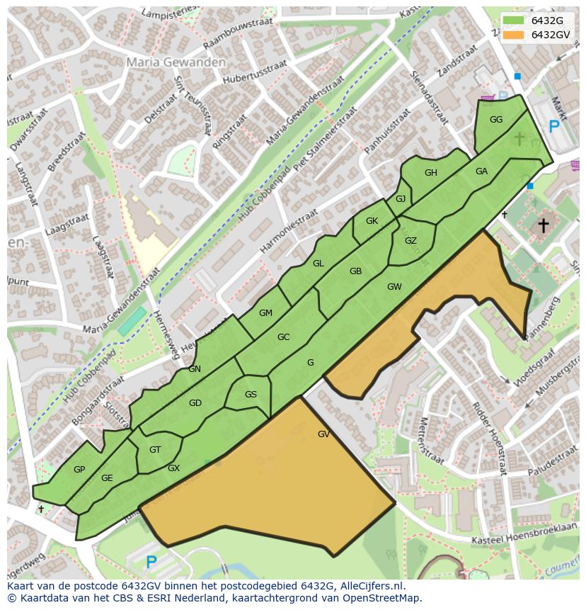 Afbeelding van het postcodegebied 6432 GV op de kaart.