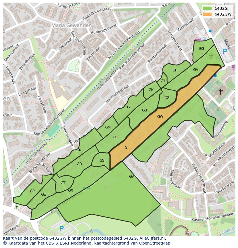 Afbeelding van het postcodegebied 6432 GW op de kaart.