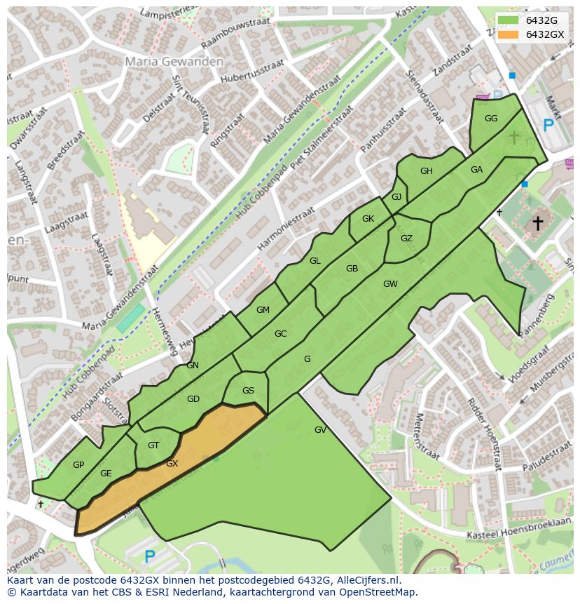 Afbeelding van het postcodegebied 6432 GX op de kaart.