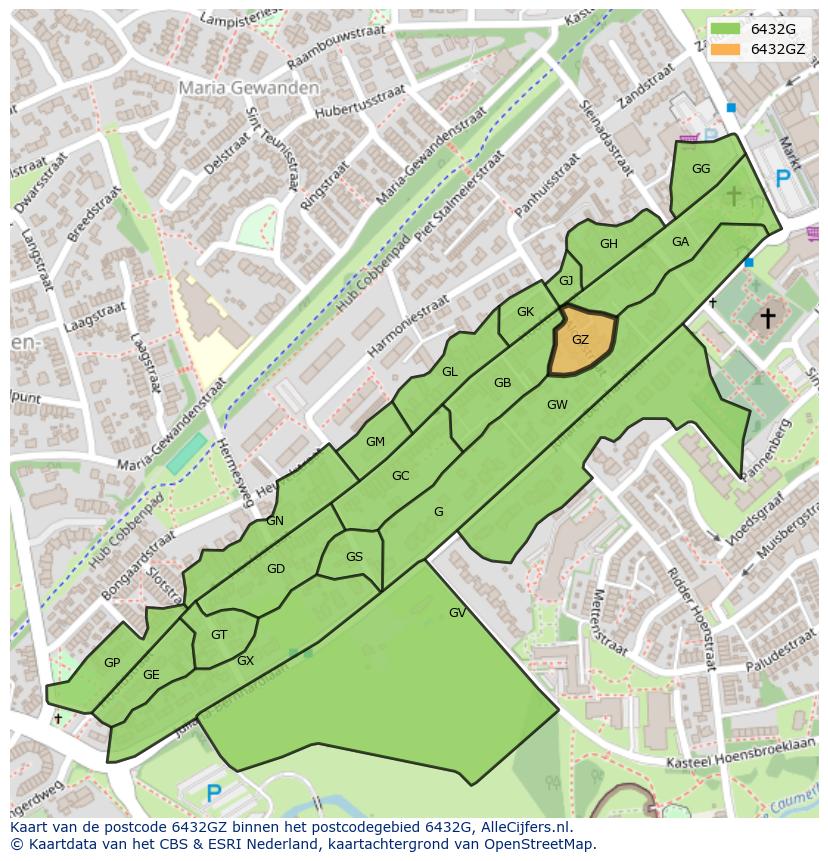 Afbeelding van het postcodegebied 6432 GZ op de kaart.