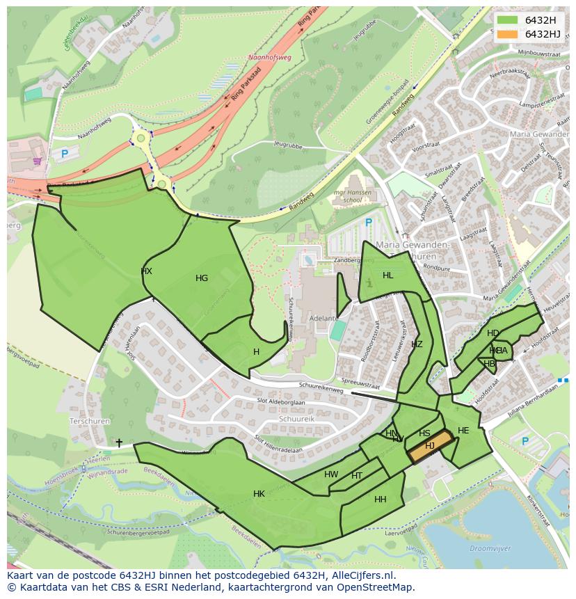 Afbeelding van het postcodegebied 6432 HJ op de kaart.