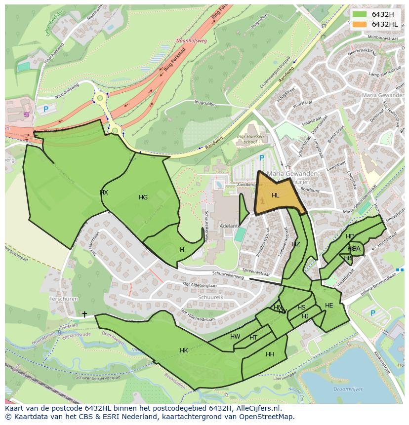 Afbeelding van het postcodegebied 6432 HL op de kaart.