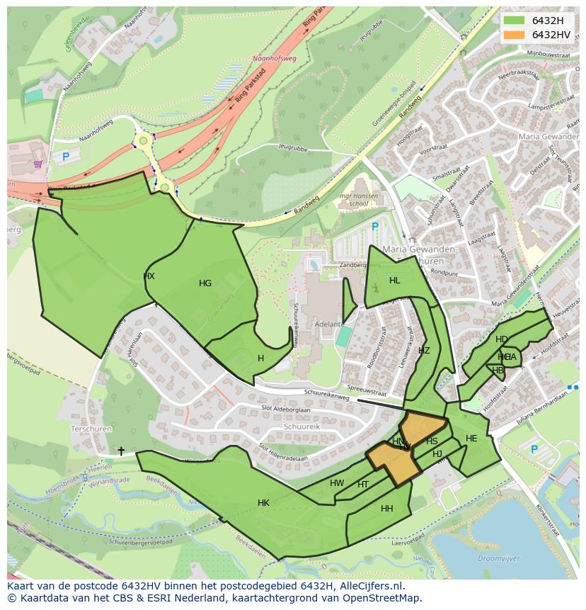 Afbeelding van het postcodegebied 6432 HV op de kaart.