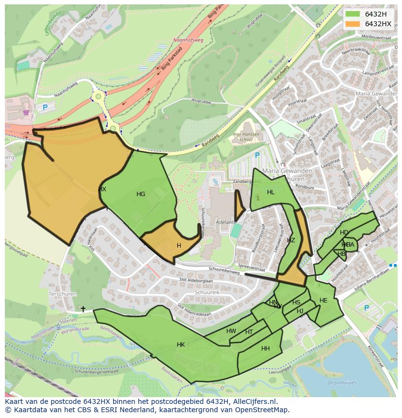 Afbeelding van het postcodegebied 6432 HX op de kaart.