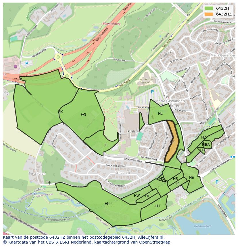 Afbeelding van het postcodegebied 6432 HZ op de kaart.