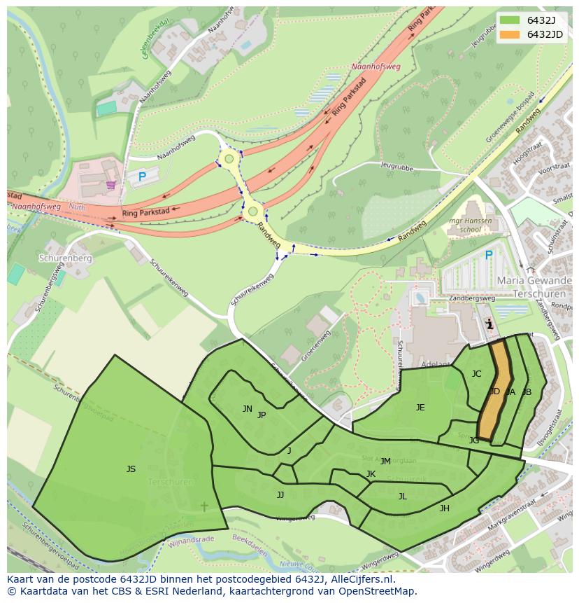 Afbeelding van het postcodegebied 6432 JD op de kaart.