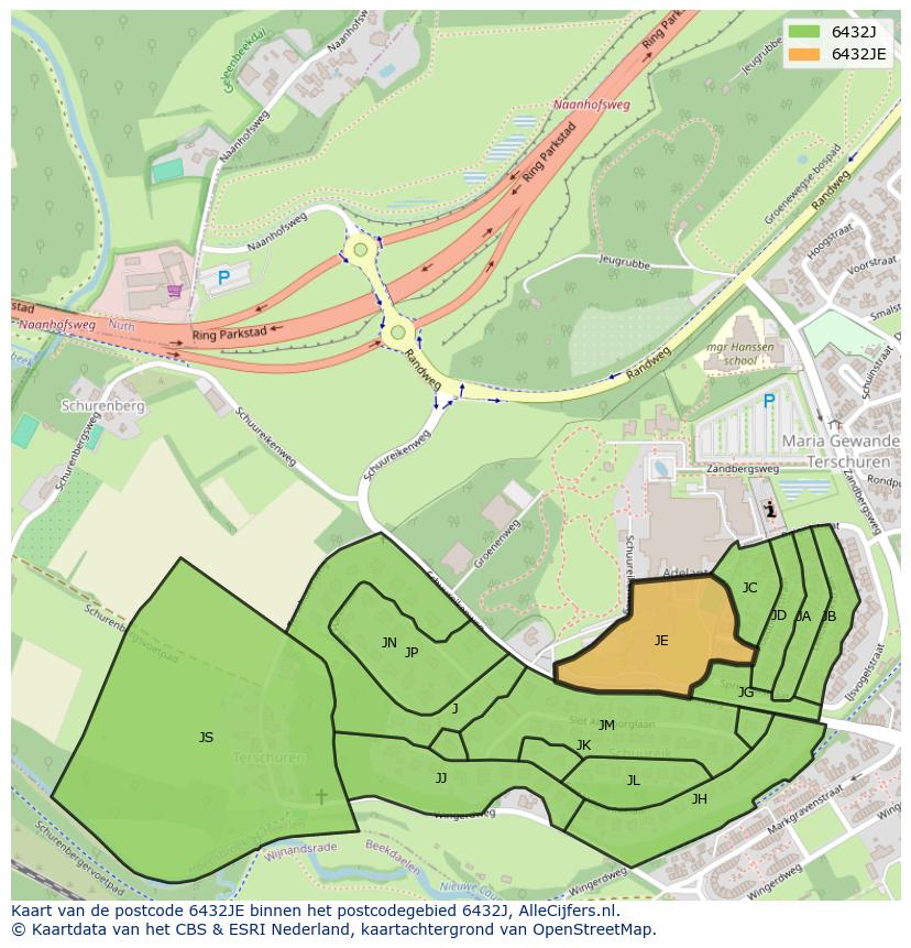 Afbeelding van het postcodegebied 6432 JE op de kaart.