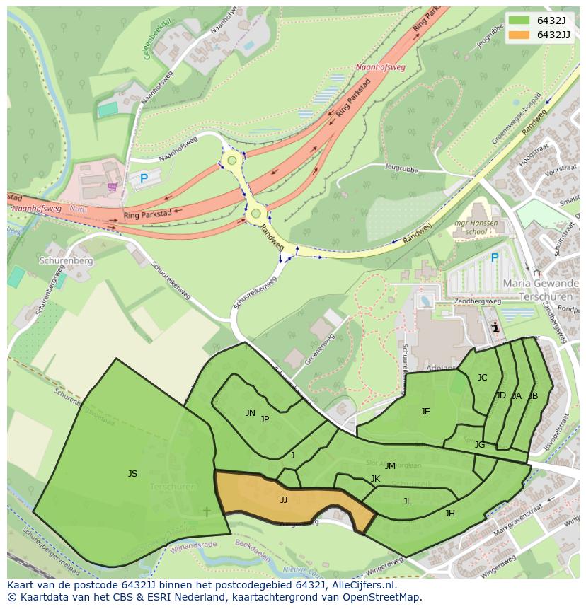 Afbeelding van het postcodegebied 6432 JJ op de kaart.