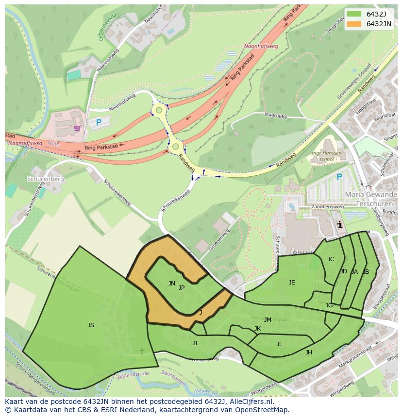 Afbeelding van het postcodegebied 6432 JN op de kaart.