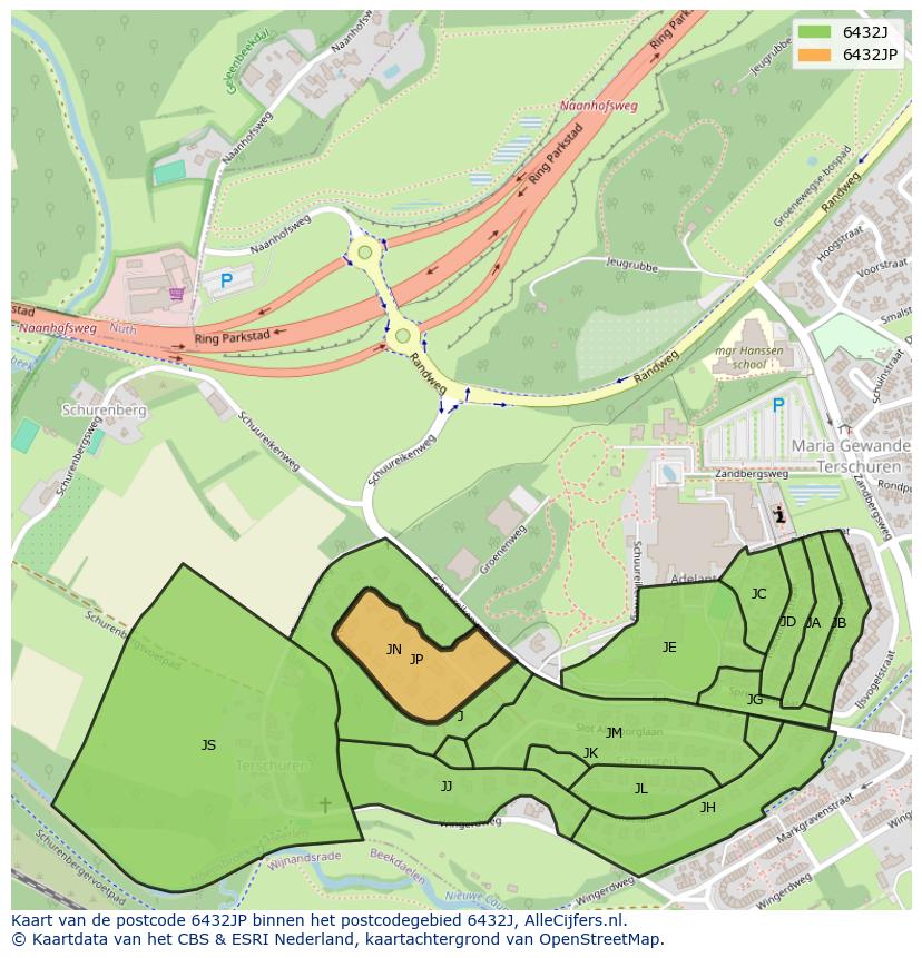Afbeelding van het postcodegebied 6432 JP op de kaart.
