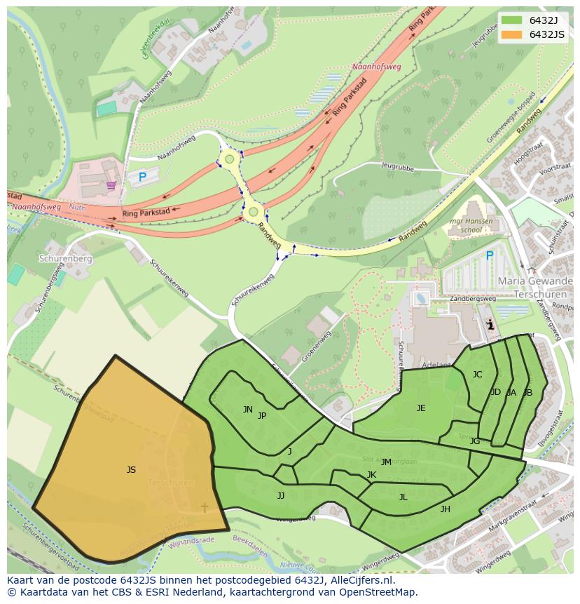 Afbeelding van het postcodegebied 6432 JS op de kaart.