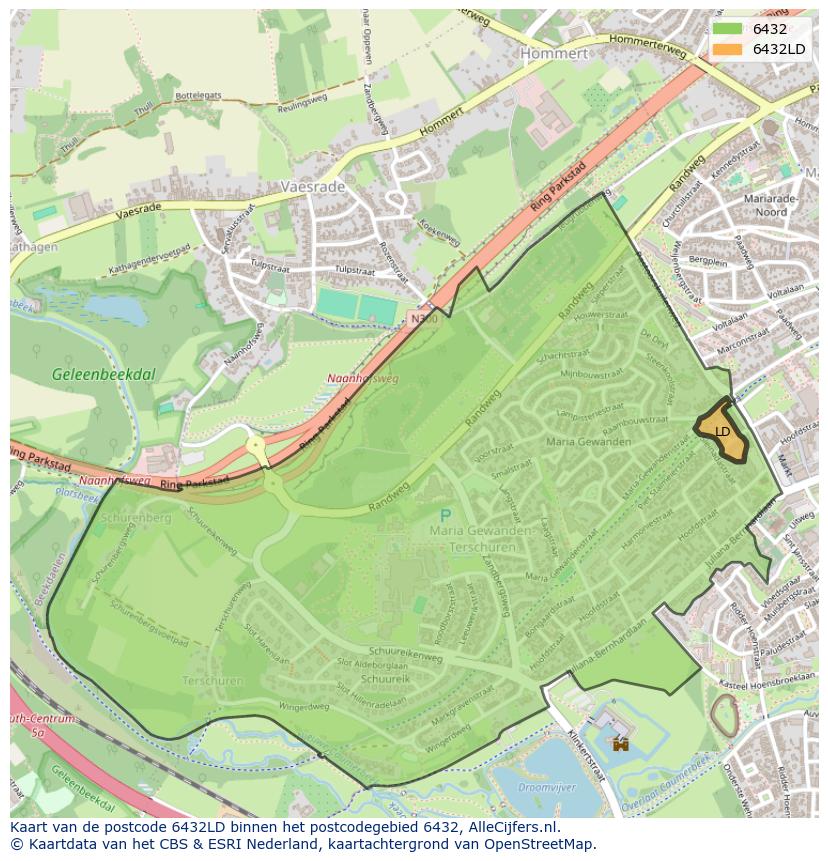 Afbeelding van het postcodegebied 6432 LD op de kaart.