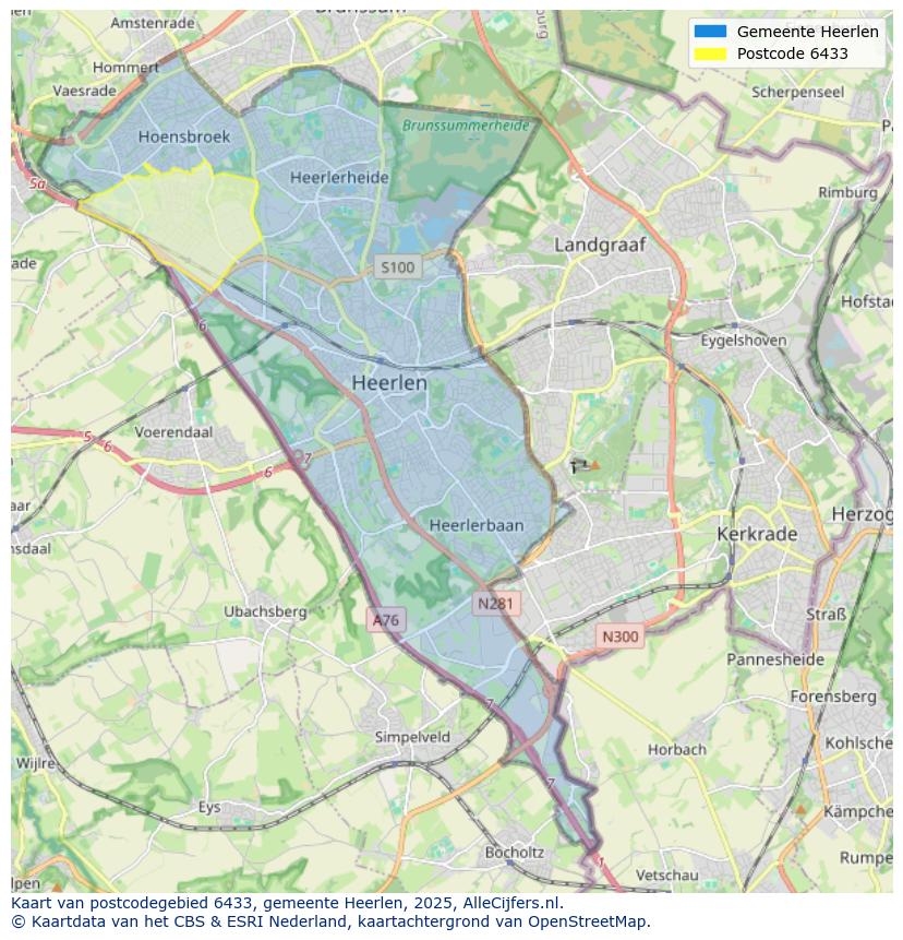 Afbeelding van het postcodegebied 6433 op de kaart.