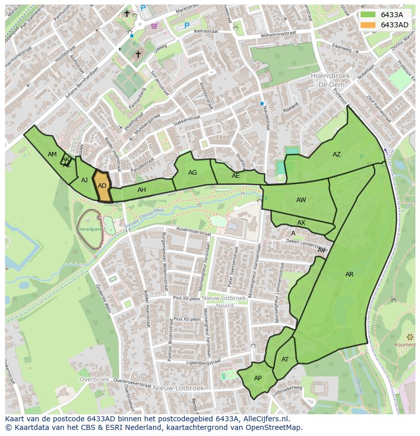 Afbeelding van het postcodegebied 6433 AD op de kaart.