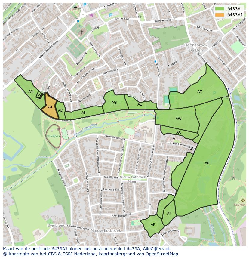 Afbeelding van het postcodegebied 6433 AJ op de kaart.