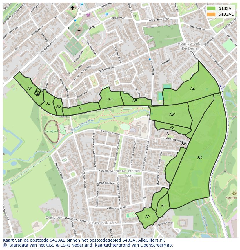 Afbeelding van het postcodegebied 6433 AL op de kaart.