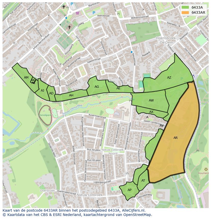 Afbeelding van het postcodegebied 6433 AR op de kaart.