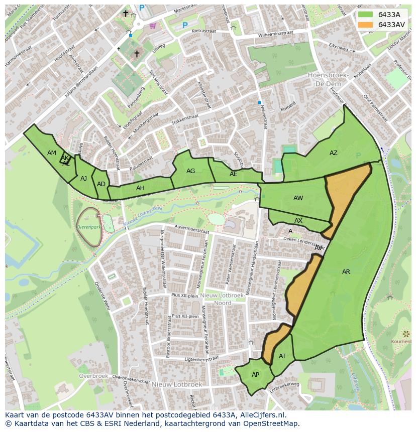 Afbeelding van het postcodegebied 6433 AV op de kaart.