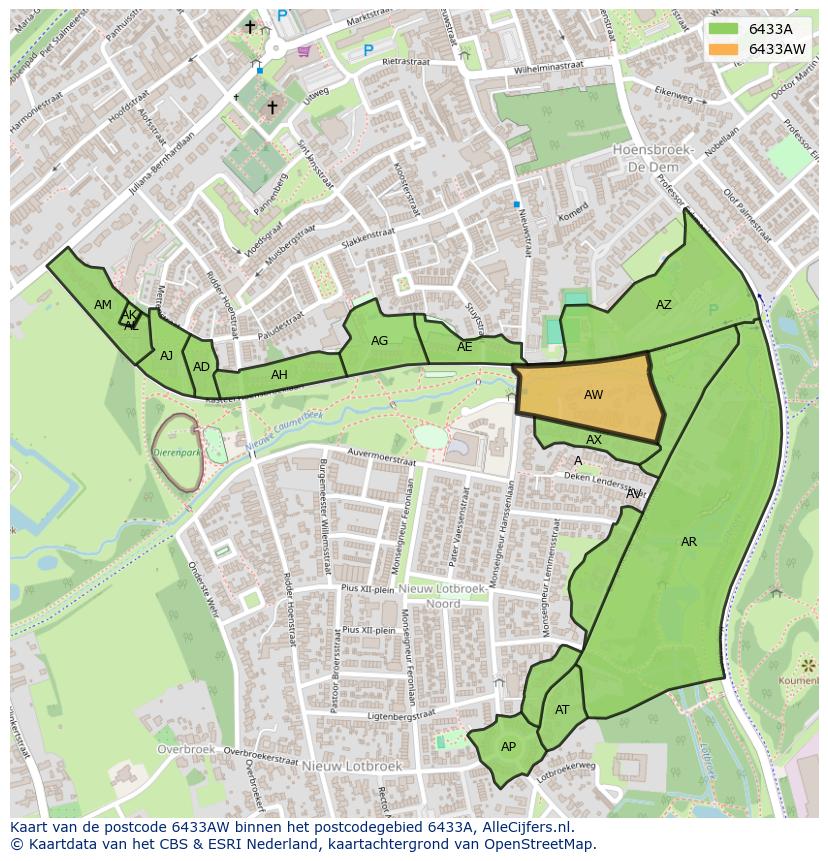 Afbeelding van het postcodegebied 6433 AW op de kaart.