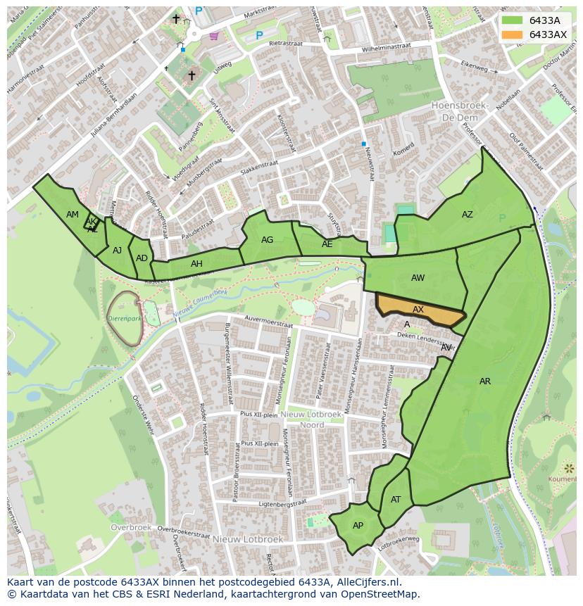 Afbeelding van het postcodegebied 6433 AX op de kaart.
