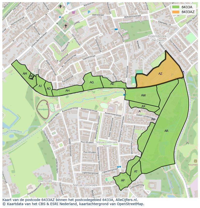 Afbeelding van het postcodegebied 6433 AZ op de kaart.